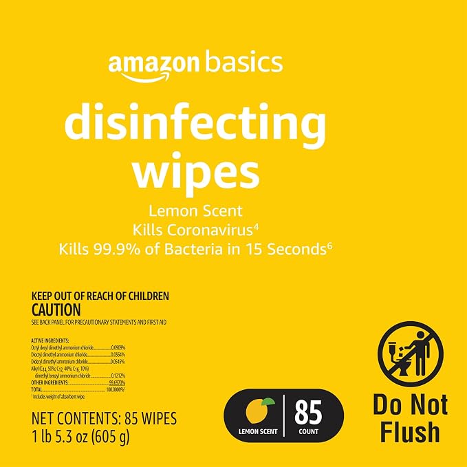 Amazon Basics Disinfecting Wipes, Lemon & Fresh Scent, - Image 3