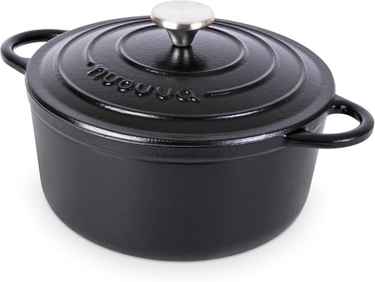 Cast Iron Pot with Lid – Non-Stick Ovenproof Enamelled Casserole Pot, Oven Safe by Nuovva