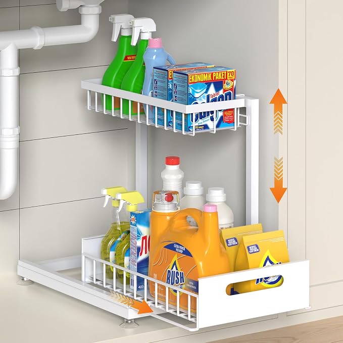 Under Sink Organizer Storage 2-Tier Premium Metal Pull-Out Kitchen Cabinet by Saydear