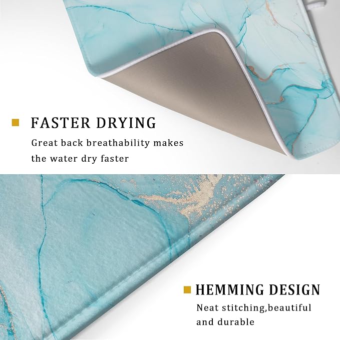 Teal Blue Marble Dish Drying Mat - Image 3