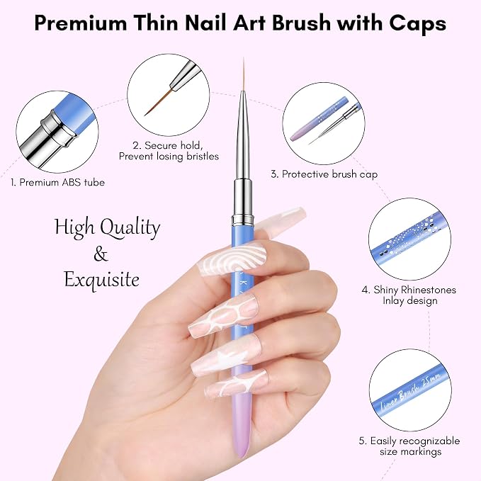 Makartt Nail Art Brushes Set: 5pcs Liner Brushes 7/9/11/15/25mm Thin Nail Art - Image 5