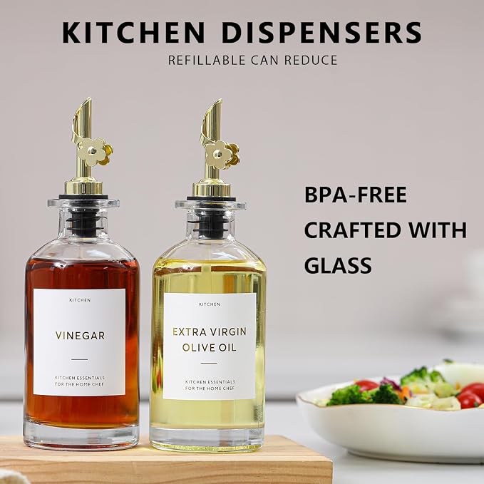 HOMCDALY Olive Oil Dispenser for Kitchen, 11.8oz Glass Dispenser Bottles - Image 3
