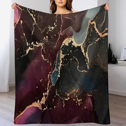 Modern Marble Blanket, Abstract Luxury Baroque Golden Purple Blue Stone Veins Pattern Soft Warm Cozy Plush Flannel Covers for Livingroom Bedroom Couch Chair Camping Travel Home Decor Tapestry 40x50in