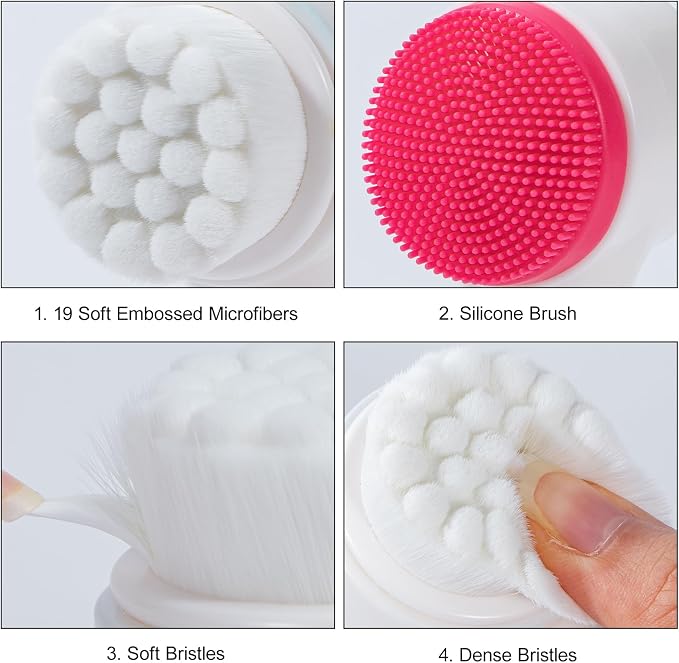 Face Brush 2 in 1, Silicone Facial Cleansing Exfoliating Brush Soft Bristles - Image 3