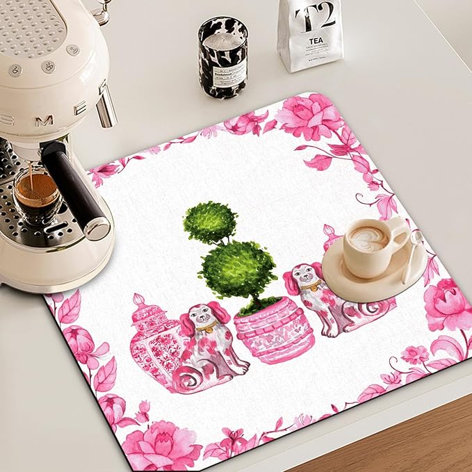 Pink Chinoiserie Dish Drying Mat - Image 2