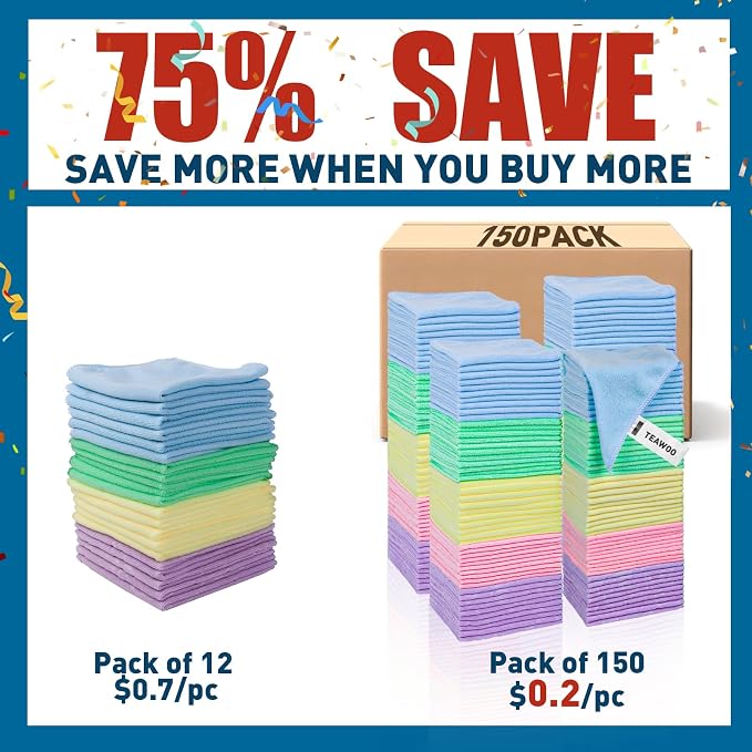 Microfiber Towels Bulk-150 Pack, Cleaning Cloths, Microfiber Towels - Image 2