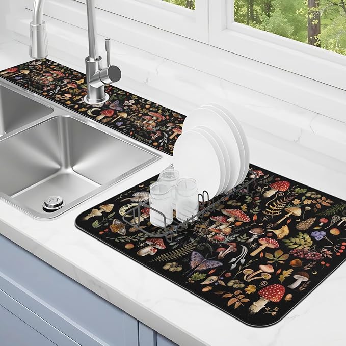 Dish Drying Mat for Kitchen Counter Matt, Super Absorbent Non-slip Rubber Backed by Kuyig+Home