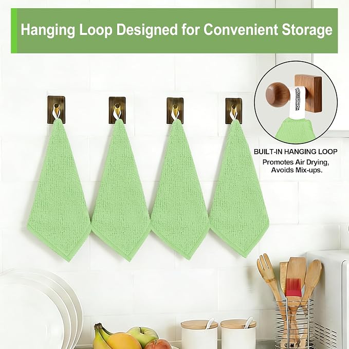HOMERHYME Microfiber Cleaning Cloth, 12 Pack Green Cleaning Rags, Reusable - Image 3