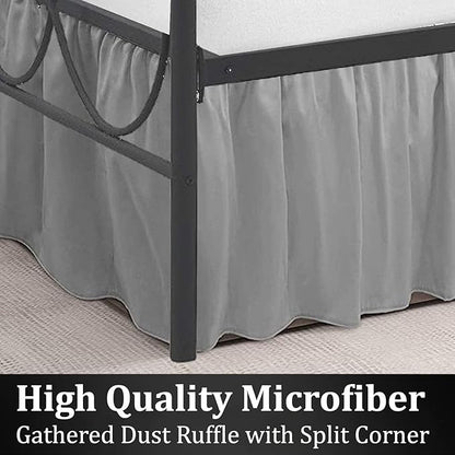 SKY BEDDINGS - Full Size Ruffled Bed Skirt with Split Corners - 18 Inch Drop Dust Ruffle Bed Skirt with Platform Three Sided Coverage - 100% Microfiber, Light Grey