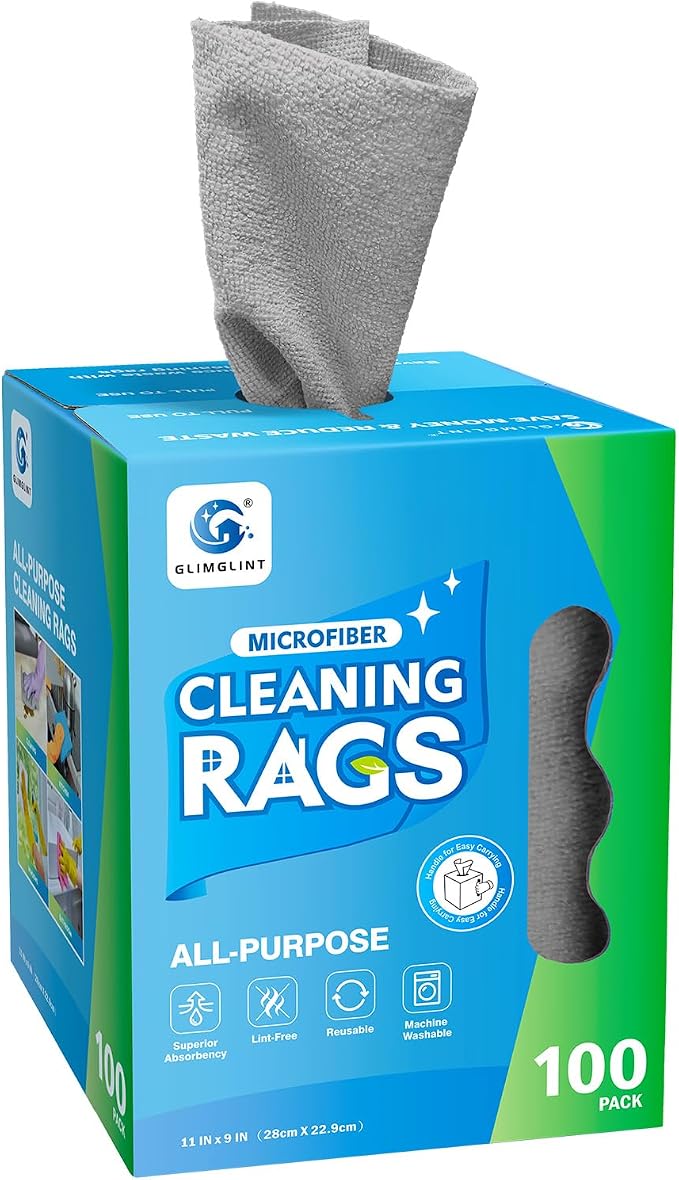 GLIMGLINT Microfiber Cleaning Cloth, 100 Pack Cleaning Rags, Ultra Absorbent by Unknown