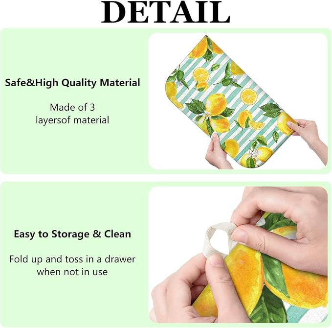 Lemon Dish Drying Mat for Kitchen Counter, Striped Background Yellow Lemon - Image 7