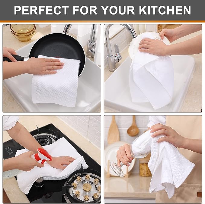 Kitinjoy 100% Cotton Waffle Weave Kitchen Hand Towels - Image 4