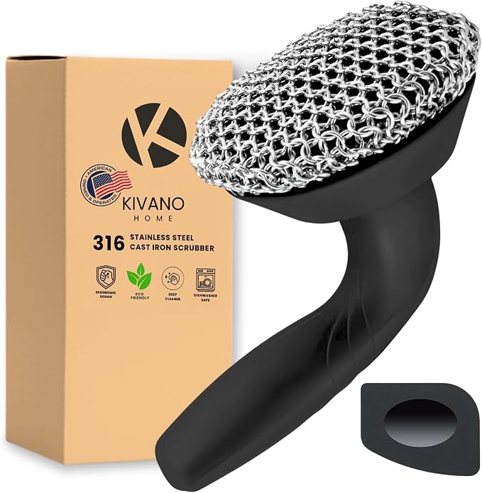 KIVANO Cast Iron Scrubber with Pan Scraper, 316L Chainmail Scrubber, Long by Unknown