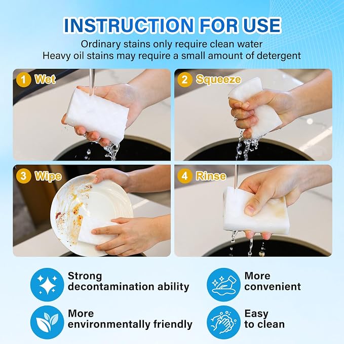 Magic Sponges Cleaning Eraser, 200 Pack 2X Density Stronger Melamine Sponge - Image 4