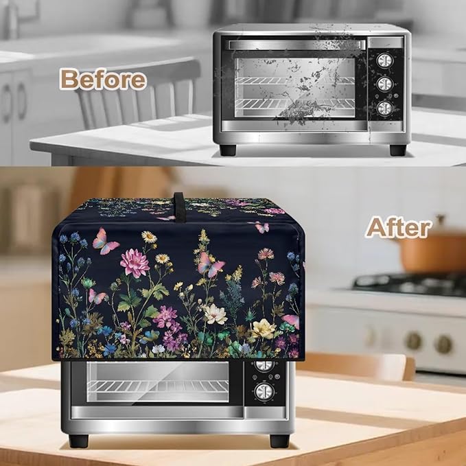Microwave Dust Cover, Floral Heat-Resistant Waterproof Polyester Fabric Microwave Oven Dust Cover Case Dustproof Protections Protector for Microwaves Ovens