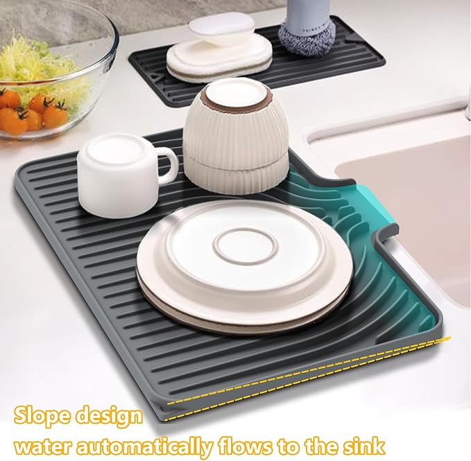 Silicone Drying Mat for Kitchen Counter, Dish Drying Rack Matt - Image 5