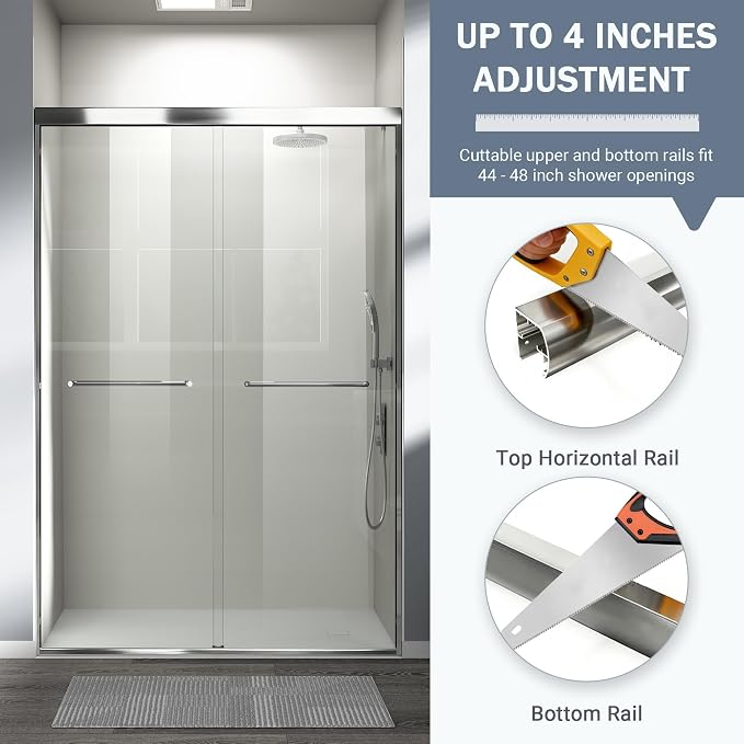 44-48 in. W x 72 in. H Double Sliding Shower Door, Semi-Frameless Bypass - Image 5