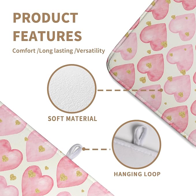 Valentines Dish Drying Mat Valentine Dishes Drying Pad Pink Golden Heart Love - Image 2