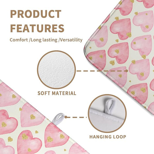 Valentines Dish Drying Mat Valentine Dishes Drying Pad Pink Golden Heart Love - Image 2