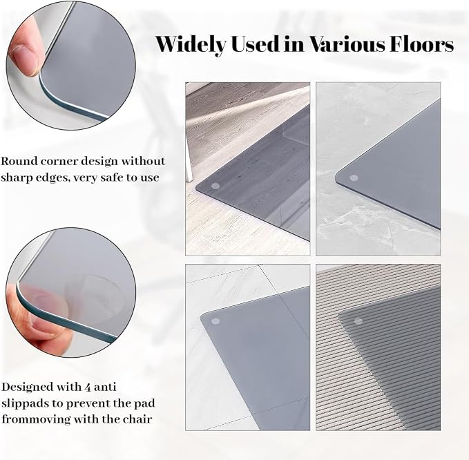 46" x 55" Glass Chair Mat, Heavy Duty Hard Tempered Glass Mat - Image 3
