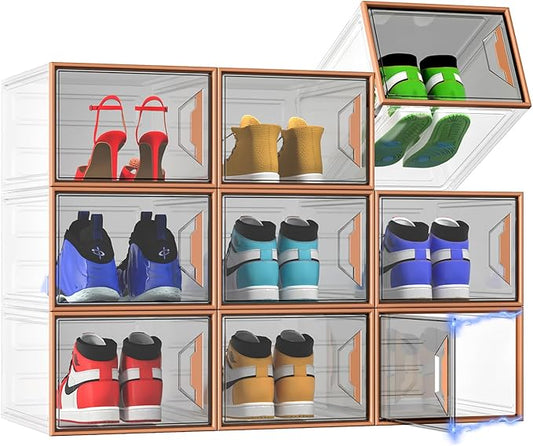 Shoe Storage Boxes Stackable, X-Large Plastic Clear Shoe Organizers by ADTO