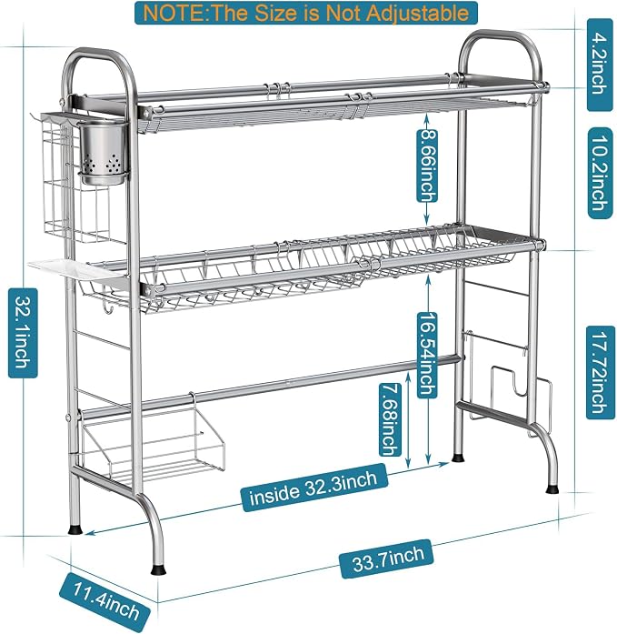 HOWDIA Stainless Steel 2-Tier Over The Sink Dish Drying Rack - Image 6