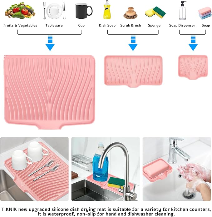 Silicone Dish Drying Mat for Kitchen Counter, Dish Drying Pad, Non-Slip Drain - Image 4