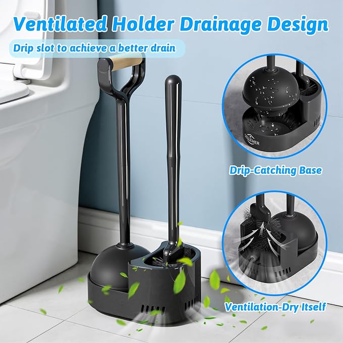 Sellemer Toilet Brush and Plunger Set, Curved Design Head - Image 5