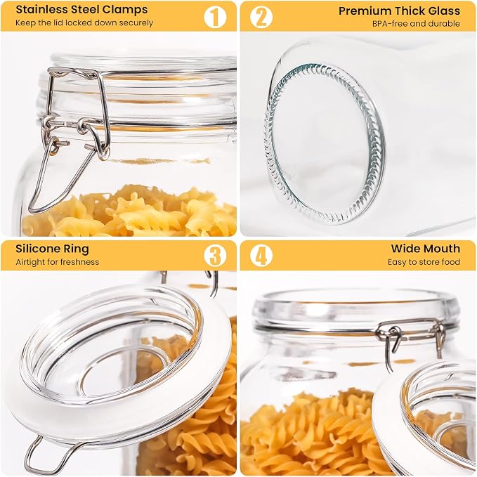 Glass Jars with Airtight Lid, Large Glass Food Storage Jars, 3 Pack Wide Mouth - Image 3