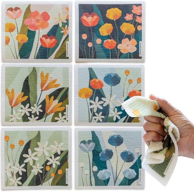 Swedish Dishcloths – Floral Designs Gift Set – Reusable Compostable Cellulose by EARTHAHEAD