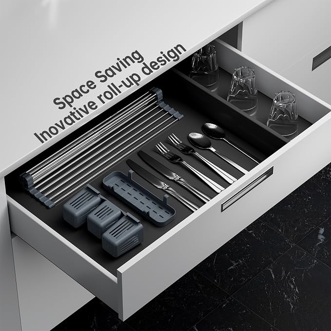 Expandable Over Sink Dish Drying Rack, Large Roll Up Dish Drying Rack - Image 7