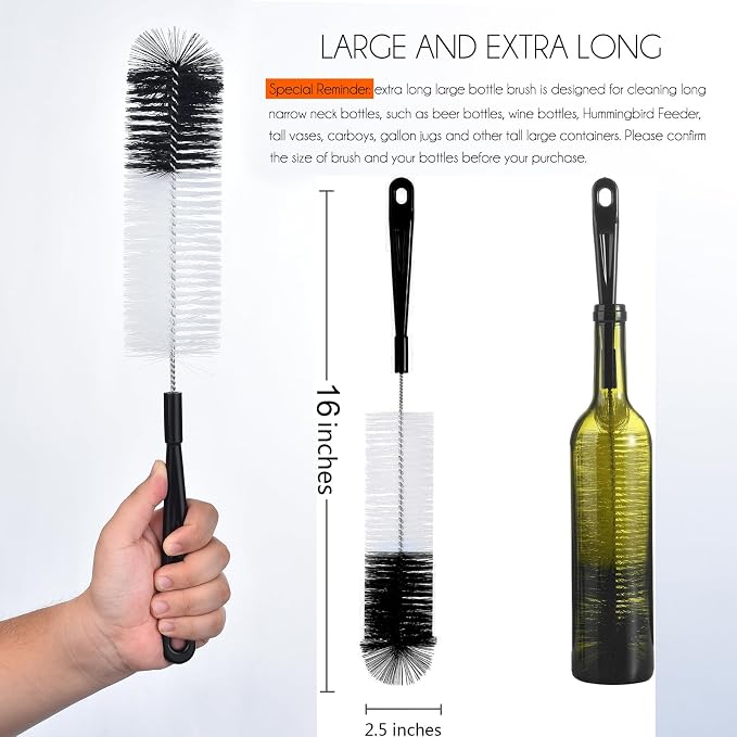 ALINK 16 inch Extra Long Black Bottle Cleaning Brush Cleaner - Image 2