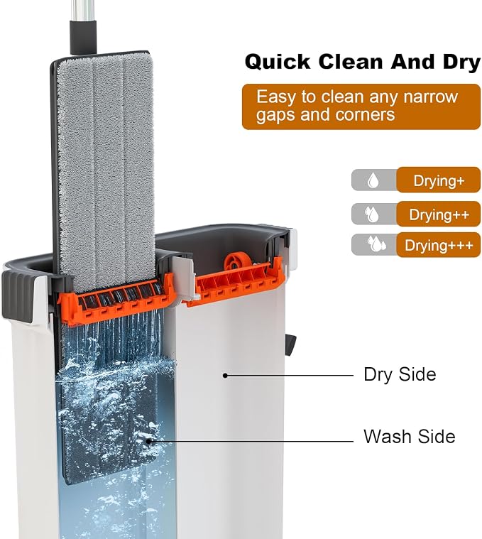 Mop and Bucket with Wringer Set, Hands Free Flat Floor Mop and Bucket, 2 - Image 3