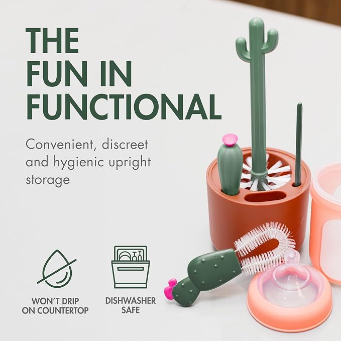 Boon Cacti Bottle Cleaning Brush Set, Terracotta, 4 Piece Set - Image 2