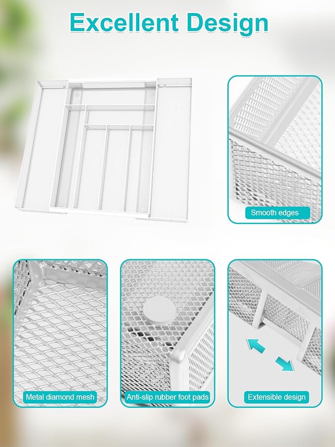 Silverware Organizer Metal Mesh, Large Drawer Organizer, Utensil Cutlery Tray - Image 3