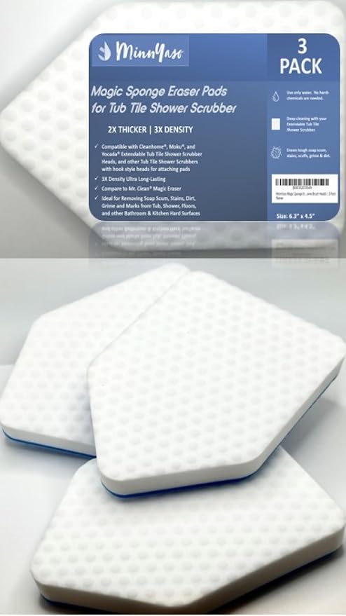 Magic Sponge Eraser Pads Fit Extendable Tub Tile Scrubber Brush | Magic Sponge by MinnYaso