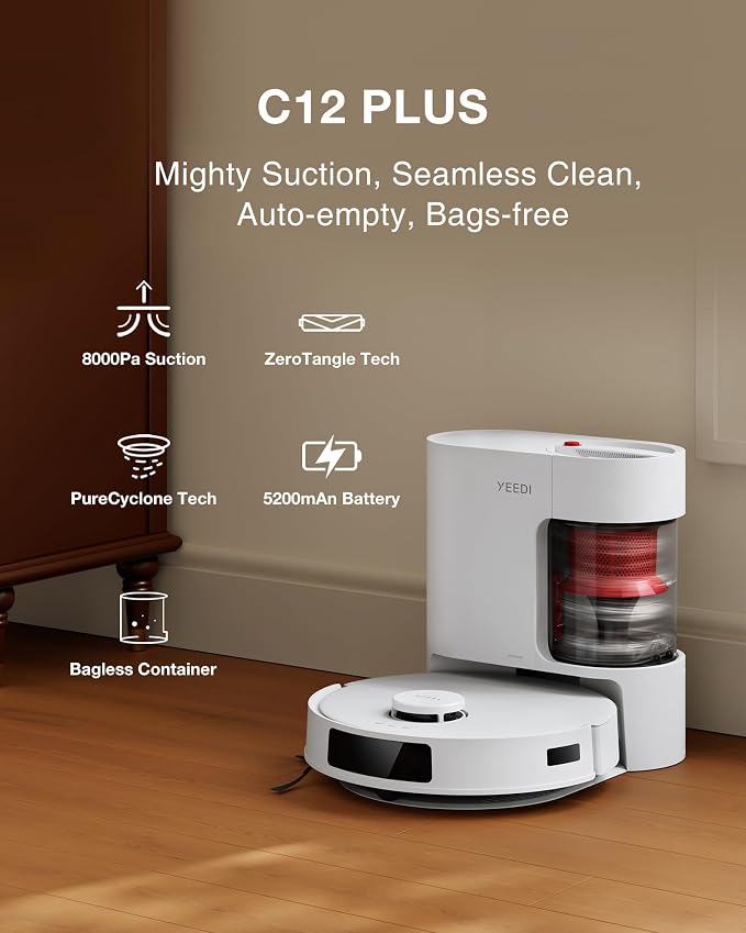 Yeedi C12 Plus Robot Vacuum and Mop, 8000Pa Strong Suction, 7-Week Dust Storage - Image 2
