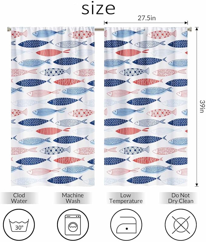 Fish Kitchen Curtains Abstract Colored Fashion Blue Red Pink Striped Wildlife - Image 2