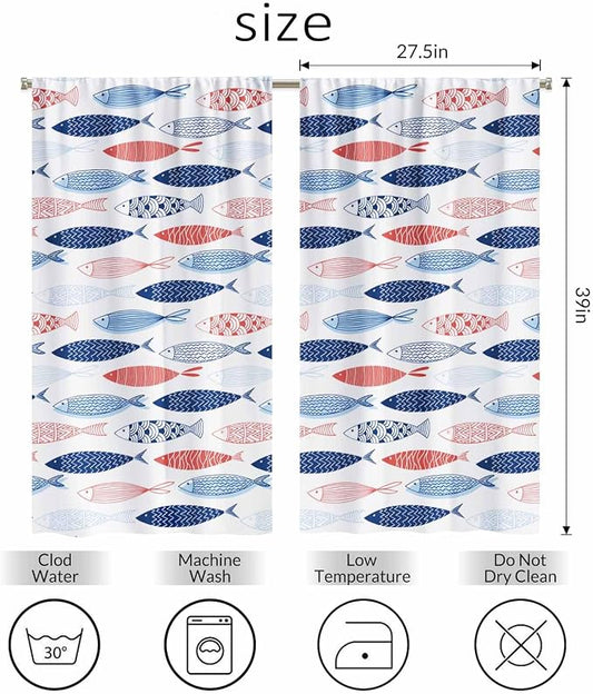 Fish Kitchen Curtains Abstract Colored Fashion Blue Red Pink Striped Wildlife - Image 2