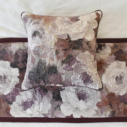 The HomeCentric King/Queen/Twin Purple Decorative Full 68"x18" Bed Runner with Two Pillow Cover, Floral, Roses, Bead Embroidery & Handmade Bed Scarf on Jacquard Fabric - Wood Rose