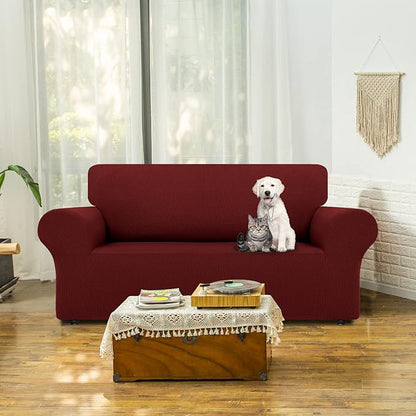 LURKA Stretch Loveseat Sofa Slipcovers 1 Piece Couch Covers for Sofa Furniture Protector Full Sofa Covers with Elastic Bottom for Kids and Dog (Medium,Dark Red)