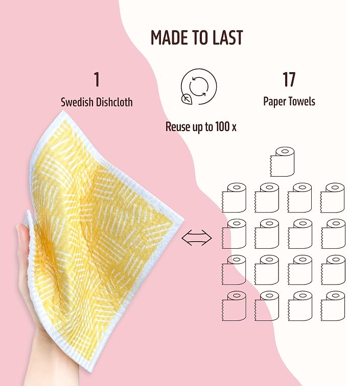 Swedish Dishcloths for Kitchen, 5 Pack Reusable Paper Towels Washable, Super - Image 4