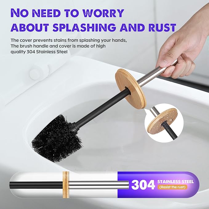 Compact Toilet Brush & Holder, SetStainless Steel Handle Toilet Brush, Deep - Image 4
