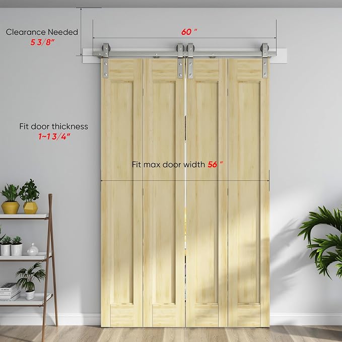 60'' Bi-Fold Sliding Barn Door Hardware Track Kit - Image 2