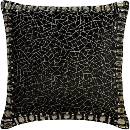 The HomeCentric King/Queen/Twin Black Decorative Twin 53"x18" Bed Runner Without Pillow Cover, Mosaic & Crystal Bed Scarf on Velvet Fabric - Mosaic Noir