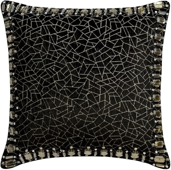 The HomeCentric King/Queen/Twin Black Decorative Full 68"x18" Bed Runner with 2 Pillow Cover, Mosaic & Crystal Bed Scarf on Velvet Fabric - Mosaic Noir