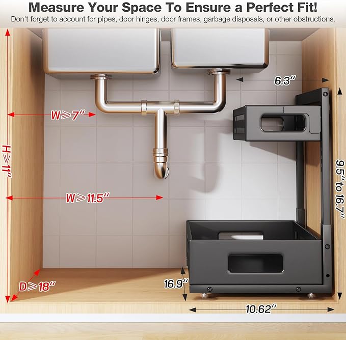 2 Pack 17IN-Depth Under Sink Organizer, Pull Out Cabinet Organizer - Image 2