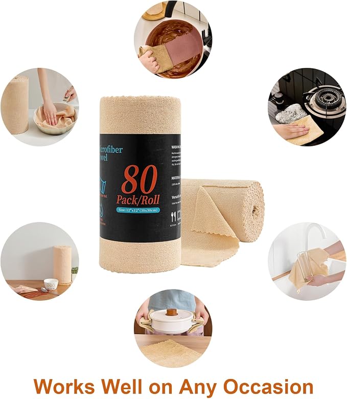 80 Pack Microfiber Cleaning Cloth Roll, Lint Free Rags & Tear Away Reusable - Image 7