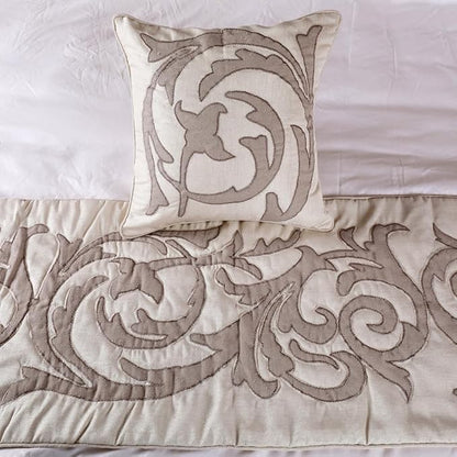 The HomeCentric Decorative Ivory & Beige Twin 53 x 18 inch Bed Runner Without Pillow Cover, Linen Lurex Applique Bed Scarf, Abstract Modern - Pretty Dainty
