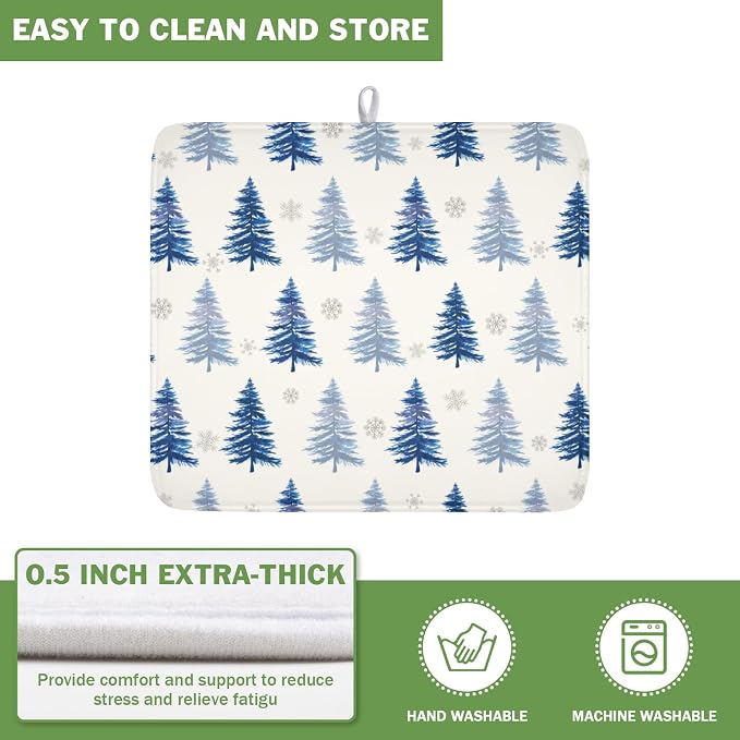 Winter Dish Drying Mat 16 x 18 Inch Blue Tree Dish Drying Pad Absorbent - Image 5